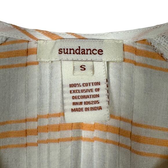 Sundance Sunset Stripes Top Small Lace Up Embroidered Blouse White Orange Boho - Picture 6 of 6